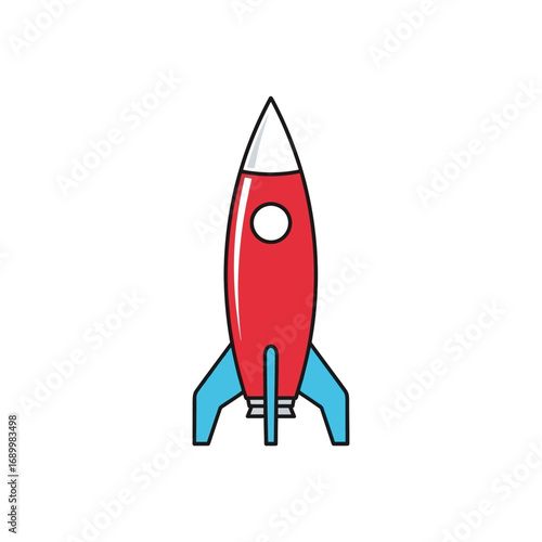 Cartoon Rocket Ship with Red Body and Blue Fins