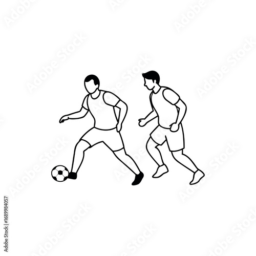 Outline illustration of two soccer players with a soccer ball game situation silhouette vector