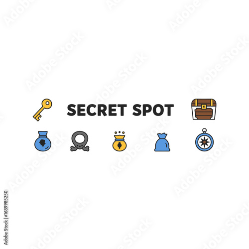 A collection of treasure-themed icons representing adventure and discovery.