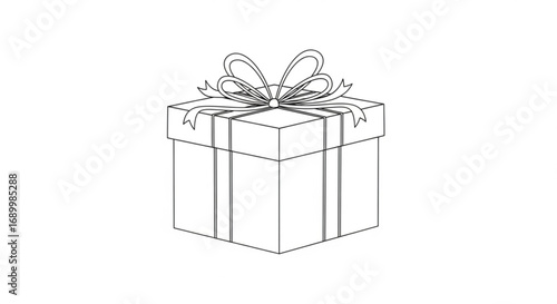 Simple line art of a gift box with a ribbon and bow, perfect for coloring books, minimalist designs, and holiday themes