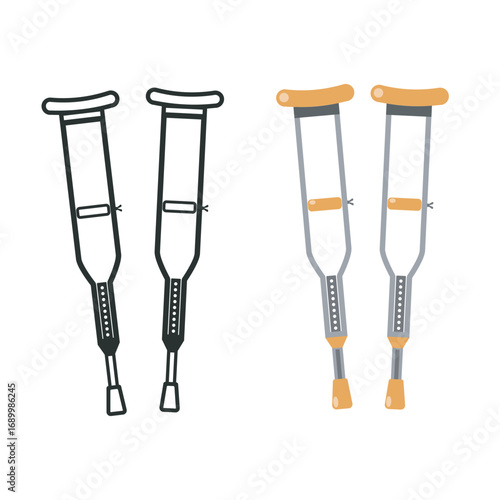 crutches isolated on white background vector illustration silhouette and colored