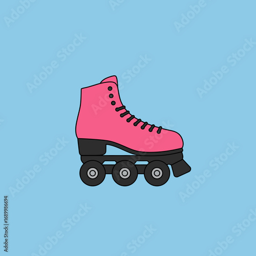 A pink roller skate on a light blue background, representing leisure and sports activities.