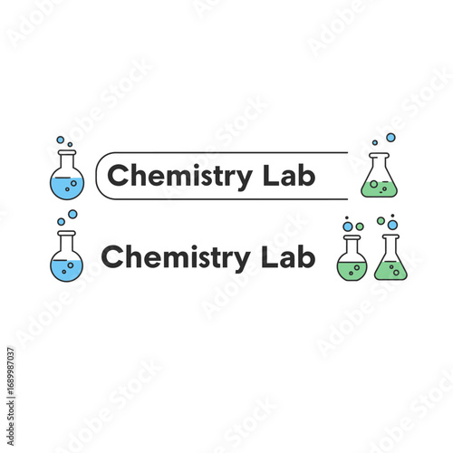 Illustration of a "Chemistry Lab" with colorful flasks and bubbles.