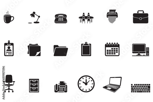 Office Icons Set Business, Work, Productivity, and Essentials Symbols