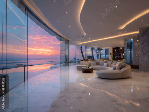 Wallpaper Mural Luxury living room interior with ocean view at sunset Torontodigital.ca