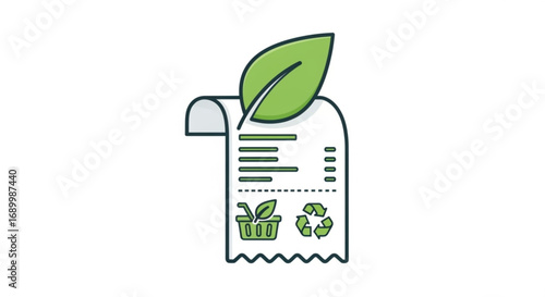 Ecofriendly receipt with leaf and recycle symbols, representing sustainable consumption and environmental awareness