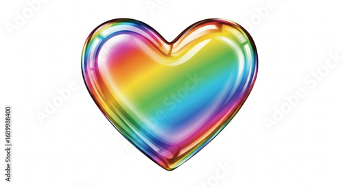 A glossy, rainbowcolored heart, symbolizing love, diversity, and inclusivity with its vibrant and reflective surface