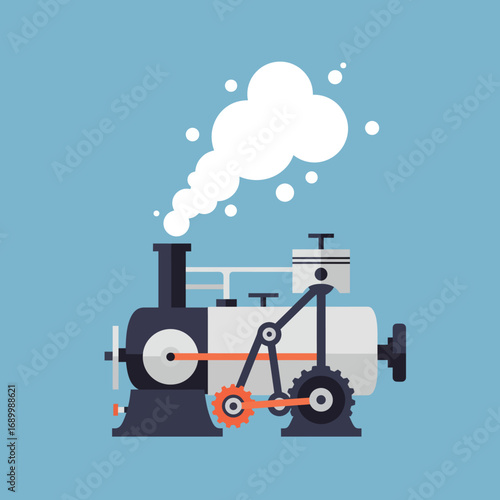 A stylized illustration of a steam engine emitting smoke.