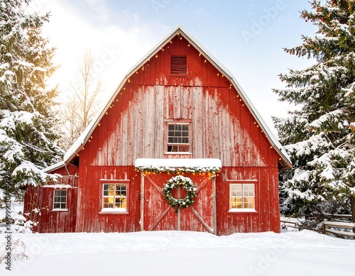 Rustic red barn in snowy landscape (4)