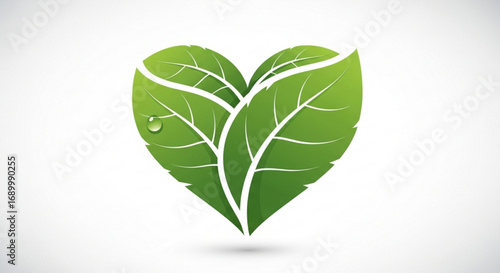Green leaves arranged in a heart shape, symbolizing love for nature and environmental conservation