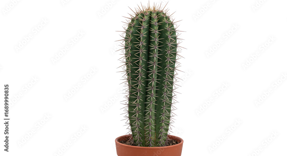 Naklejka premium Closeup of a Single Cactus Plant in a Pot.