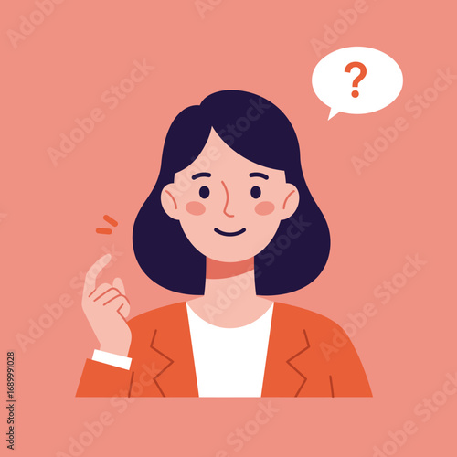 A woman with a questioning expression, gesturing as if pondering something.