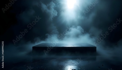 Minimalist  Product Display Platform in Dark with Dramatic Smoke and Light
