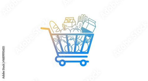 Shopping cart filled with fresh food, offering a convenient and healthy grocery shopping experience for consumers