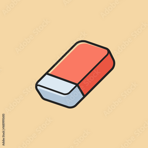 A simple illustration of a red eraser with a white tip on a light background.