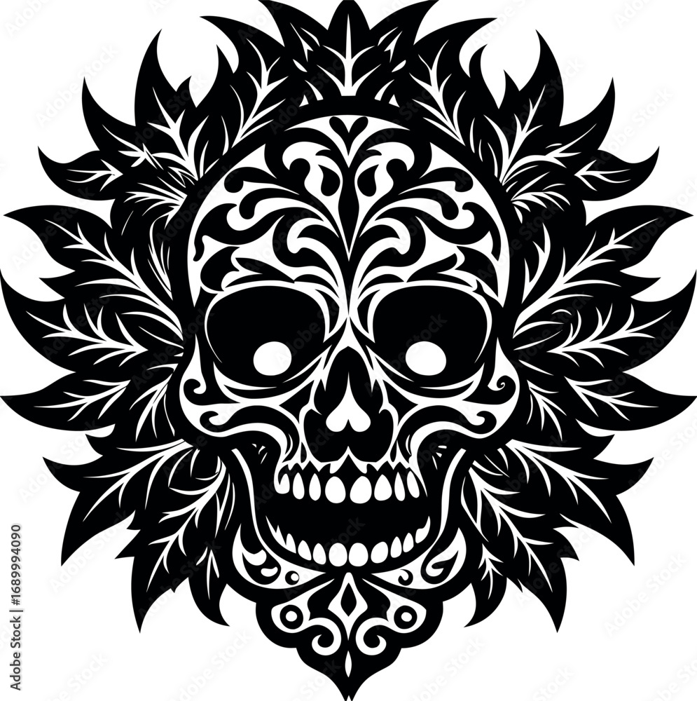 Fototapeta premium Ornate floral skull decorative goth illustration with intricate details
