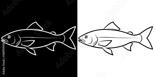 Elegant fish outline illustration in contrasting black and white for versatile design use