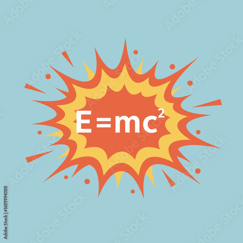 A graphic explosion featuring the equation E=mc?, symbolizing energy and mass.