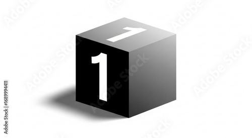 A 3d cube with the number one on it, a symbol of first place, best, and number one ranking
