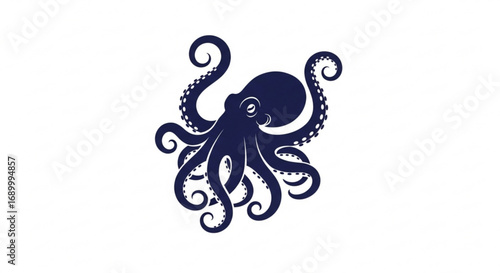 Detailed vector illustration of a navy blue octopus with intricate tentacles, , showcasing its unique and captivating design