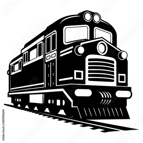 Simple Diesel Locomotive Silhouette Vector Graphic Isolated on White
