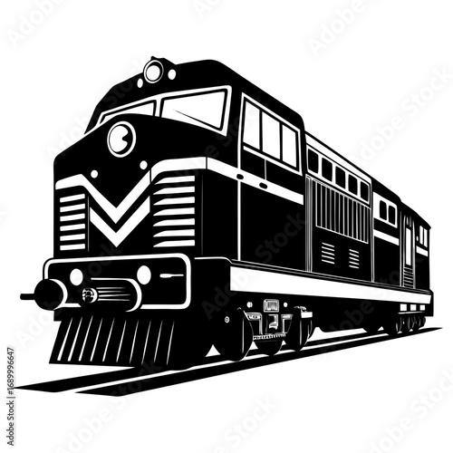 Simple Diesel Locomotive Silhouette Vector Graphic Isolated on White