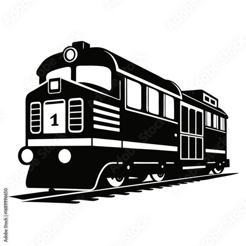 Simple Diesel Locomotive Silhouette Vector Graphic Isolated on White
