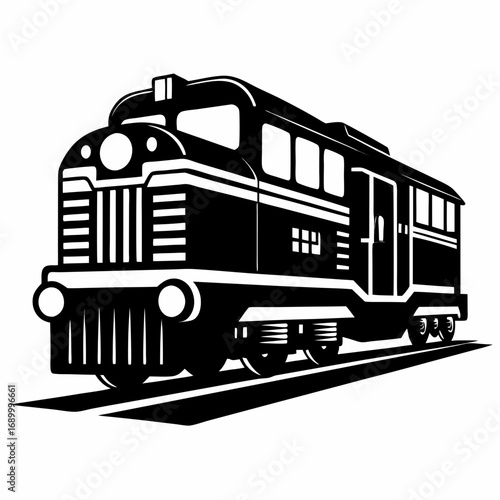 Simple Diesel Locomotive Silhouette Vector Graphic Isolated on White