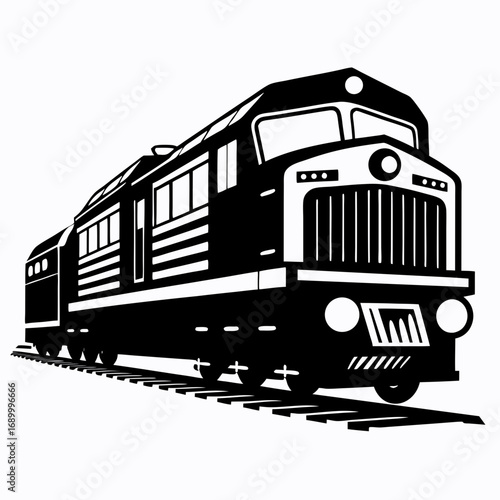 Simple Diesel Locomotive Silhouette Vector Graphic Isolated on White