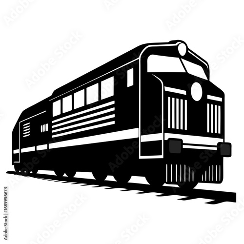 Simple Diesel Locomotive Silhouette Vector Graphic Isolated on White