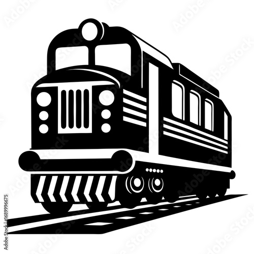 Simple Diesel Locomotive Silhouette Vector Graphic Isolated on White