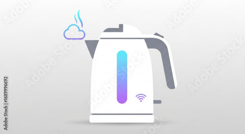 A modern electric kettle illustration, , featuring a gradient design and steam, symbolizing convenience and technology