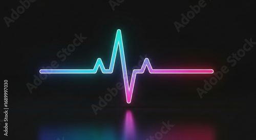 Neon glowing heart pulse isolated on is a symbol of life, love, and health in a minimalist style design for medical concepts