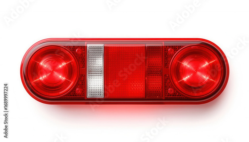 Red vehicle tail light with white lens on white background  