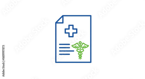 Medical report a document with a medical cross and caduceus symbol, representing healthcare and patient information