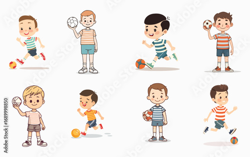 Young boys playing basketball and holding ball in casual outfit bundle