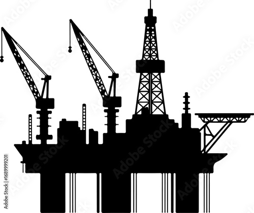 oil drilling platform silhouette vector illustration