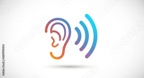 Hearing vector icon ear with sound waves symbol listen, hear, and communication concept gradient color design element