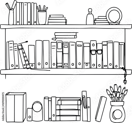 Educational Shelf with Stationery Line Art 