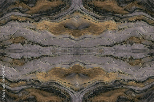 Wallpaper Mural Symmetrical abstract stone background with mirrored liquid marble texture in flowing horizontal bands of gold and grey Torontodigital.ca
