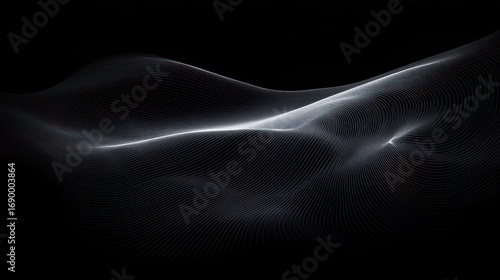 Abstract dark background with flowing wavy lines creating a sense of depth and motion in smooth curves