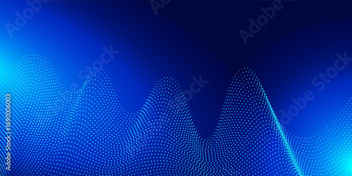 Big data surfing the metaverse. Particles with blue led light on abstract background. Artificial intelligence concept. Vector