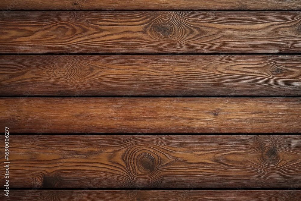 Fototapeta premium Close-up view of horizontal wooden planks with natural grain patterns and warm brown tones