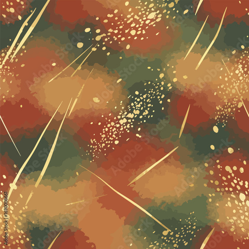Abstract earth tone background with gold accents and dynamic lines pattern, seamless pattern, royalty stock.