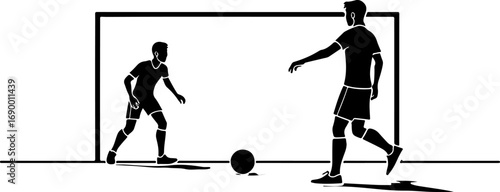 Two football goalkeeper and goalpost silhouettes