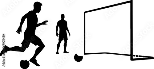Two football goalkeeper and goalpost silhouettes