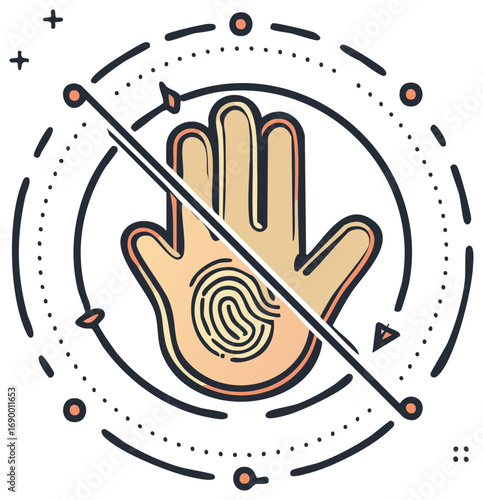 Handprint and fingerprint within circular vector design, access denied or blocked