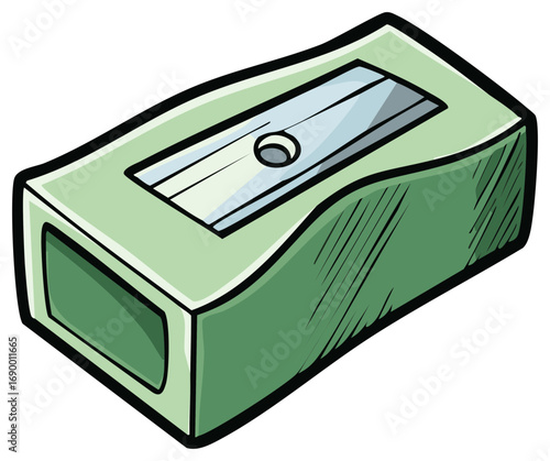 Classic green manual pencil sharpener illustration for school and office supplies