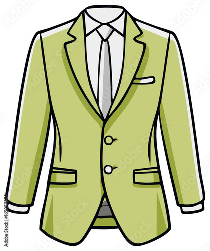 Isolated light green suit jacket with tie and white shirt cartoon, vector illustration for advertising or design element