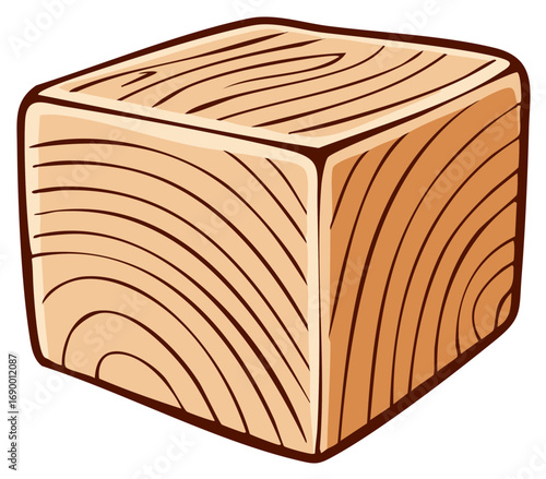 Cartoon illustration of a wooden block with grain patterns